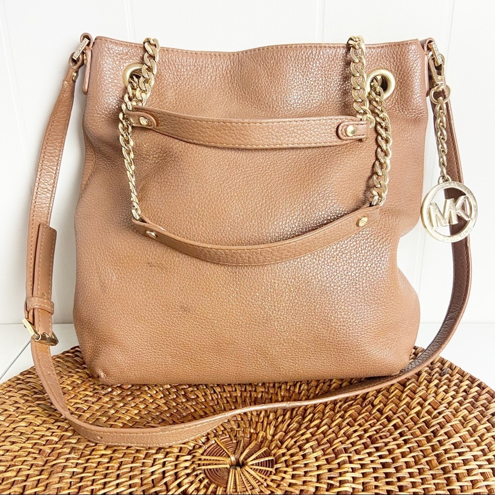 Michael Kors Brown Leather Purse Crossbody Bag With Gold Hardwear